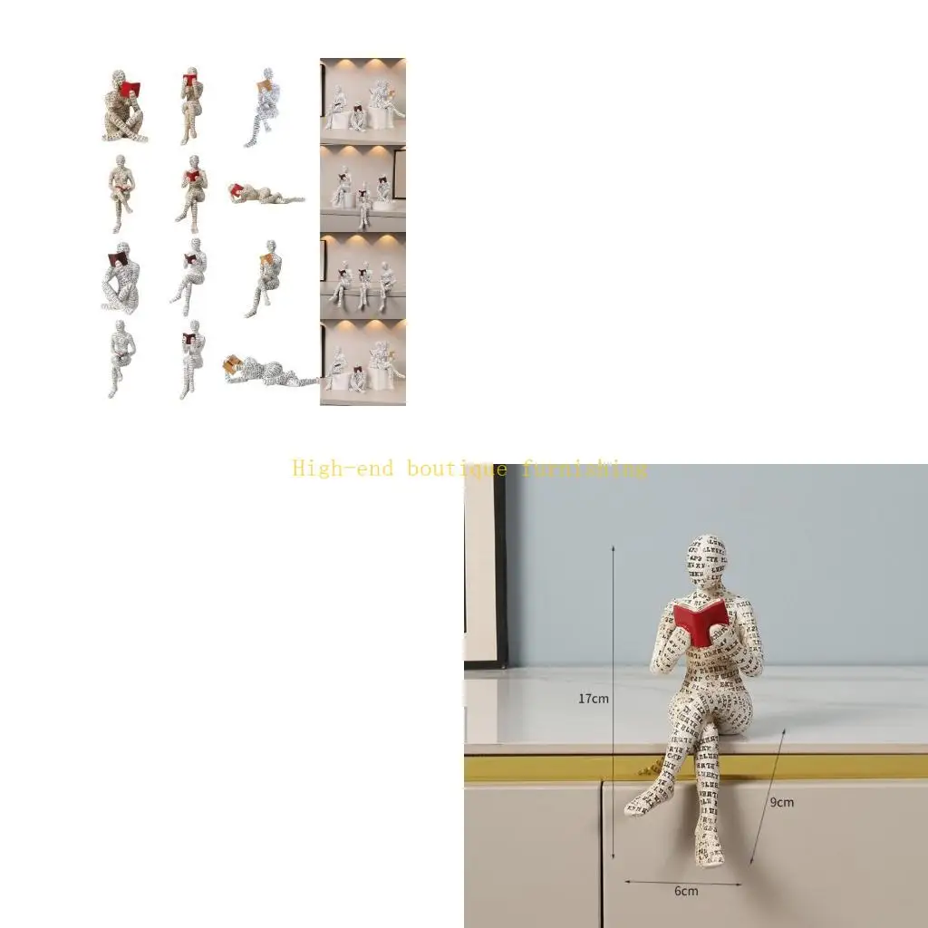 L9NB Stylish Resin Sculpture Artistic Resin Figurine Depicting the of Reading