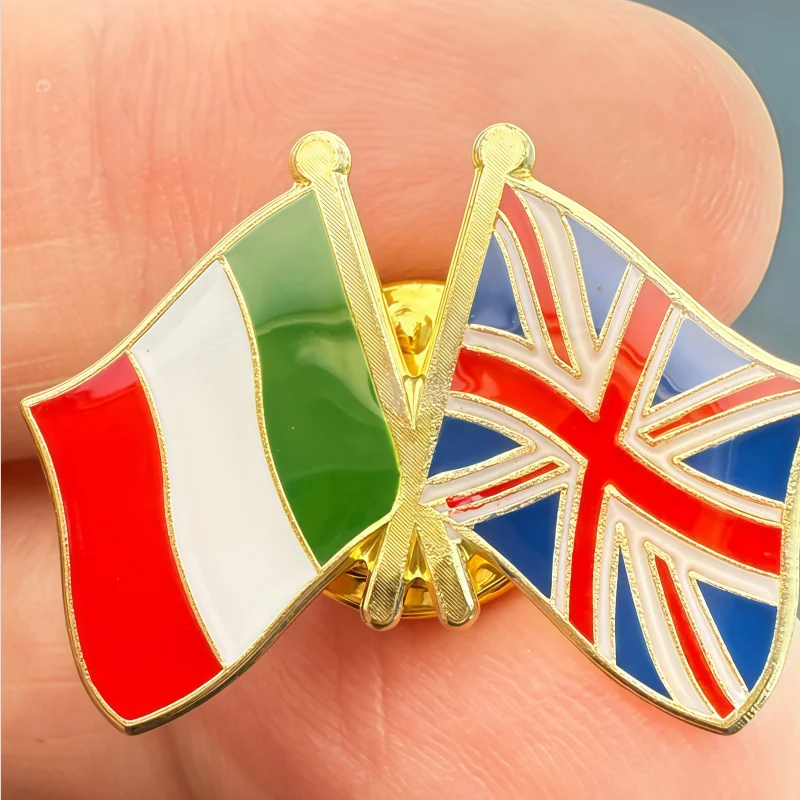 Italy and United Kingdom Flag Metal Soft Enamel Lapel Badge Pins Brooches