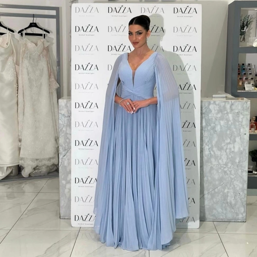 

Blue V-Neck Prom Dress for Woman Evening Dress Sequined Floor Length Customized Saudi Arabia Wedding Dress Vestidos De Noches
