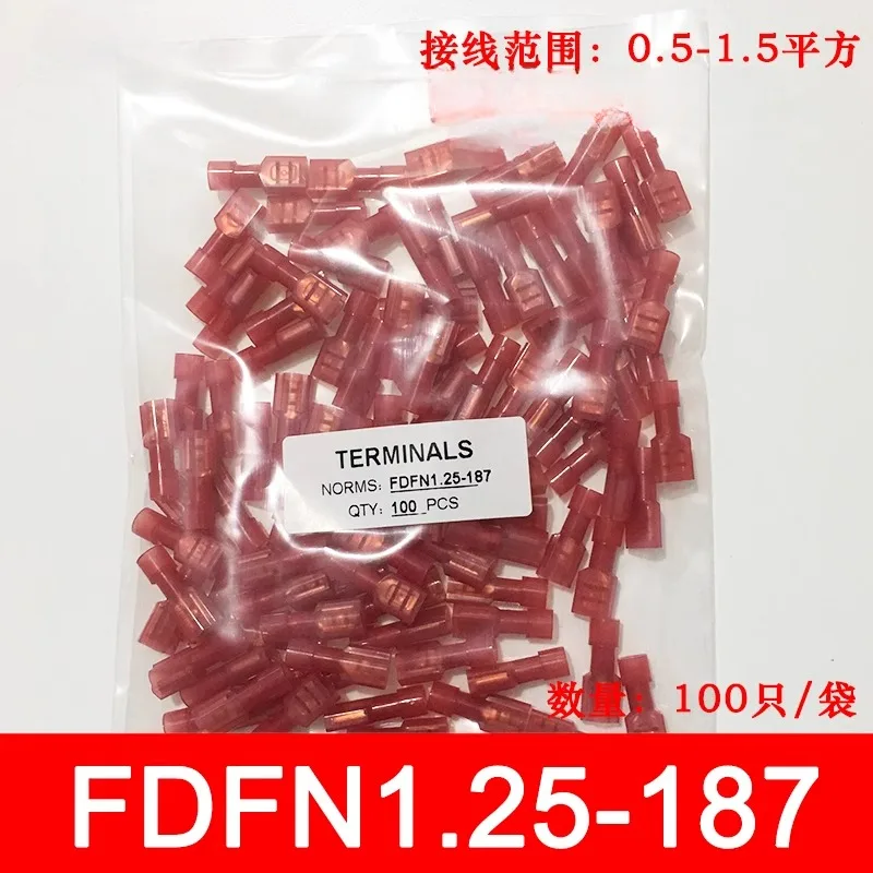 Small package FDFN1.25-187 nylon flame retardant and high temperature resistant 4.8 plug spring terminal 100 pcs