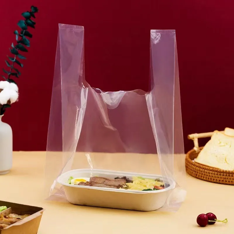 50pcs Transparent Vest Bag Cake Packaging Bag Of Sweet Food Take Away Plastic Bags Party Supplies