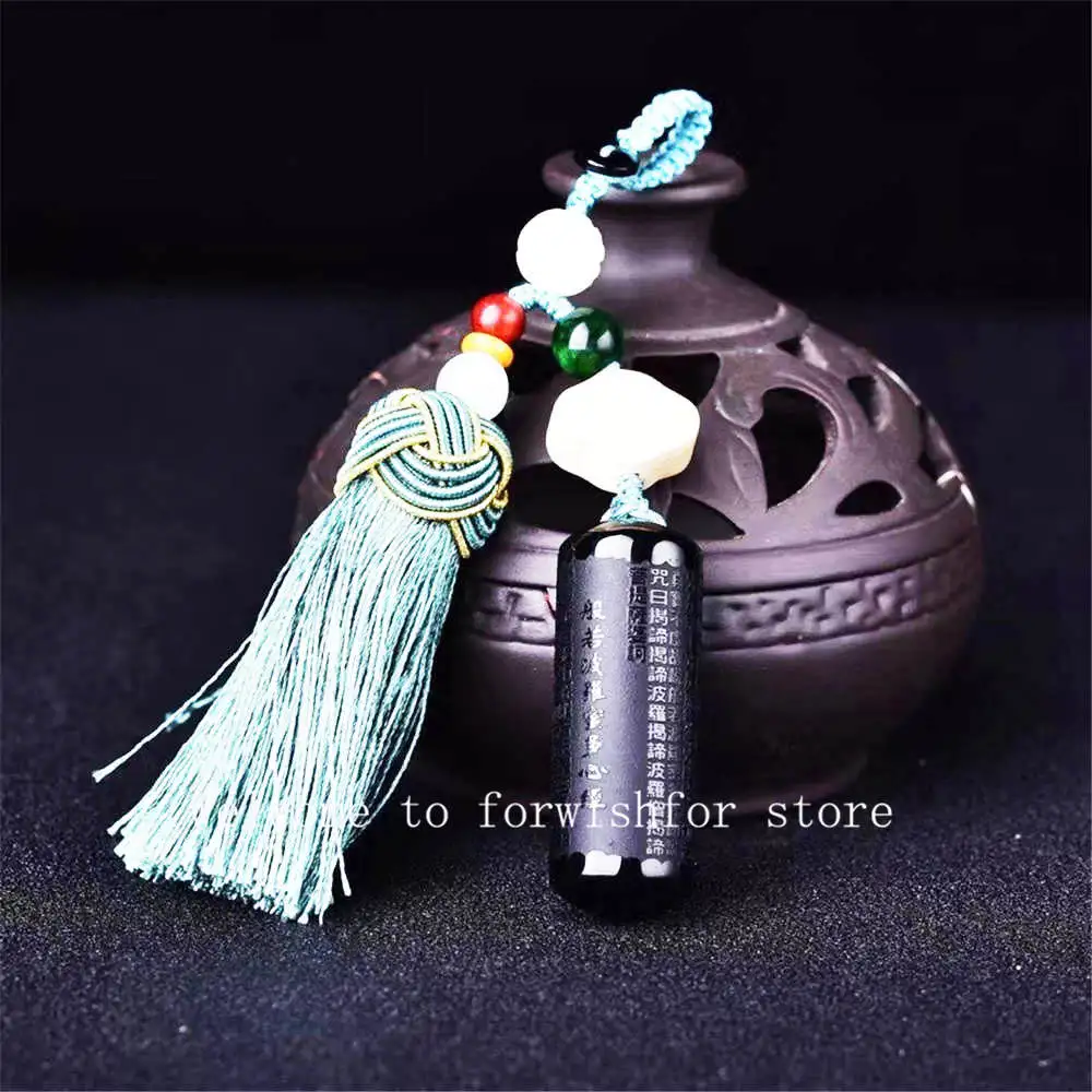 High-grade Natural Obsidian Buddha Pendant Prajna Paramita Buddha Car Hanging Heart Sutra Bag Hanging Mobile Phone Chain Key Cha