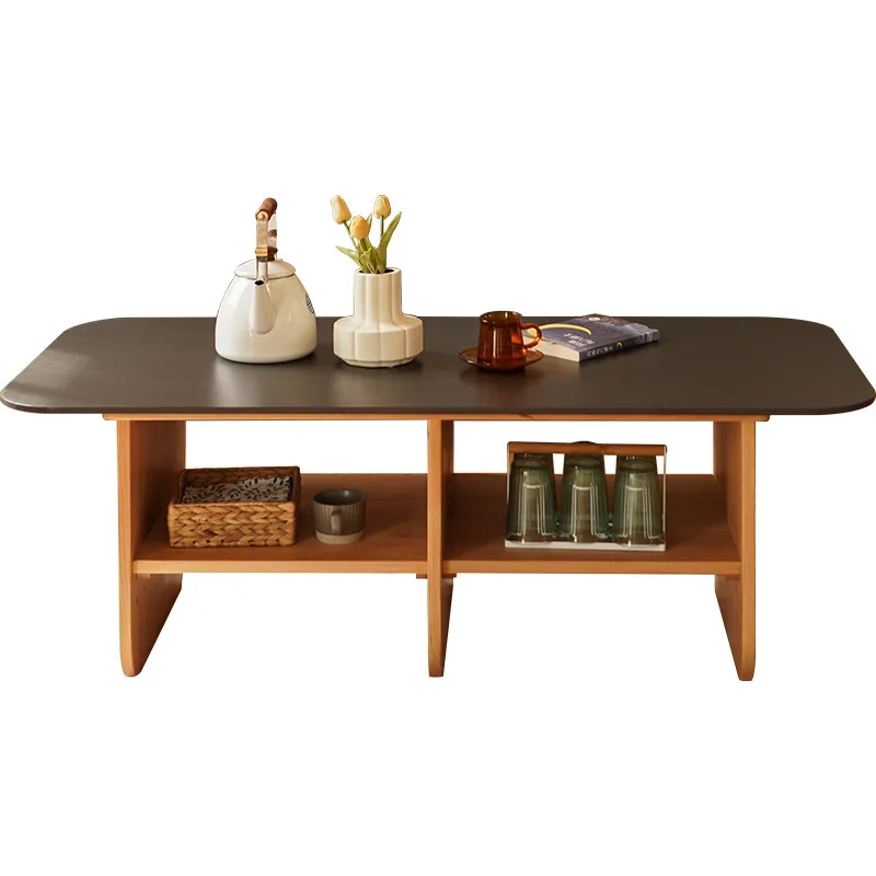 

Solid wood household coffee table small apartment Japanese-style Nordic simple log cream wind rock board tea table