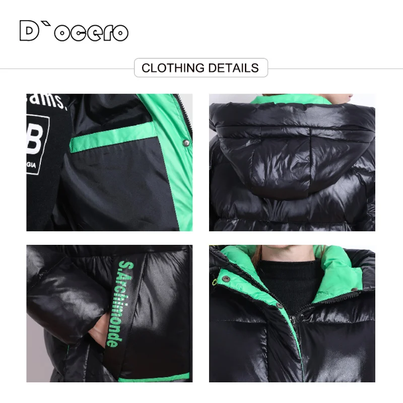 DOCERO 2022 New Winter Jacket Women Casual Loose Contrasting Colors Side split Parkas Thick Quilted Coat Long Hooded Outerwear