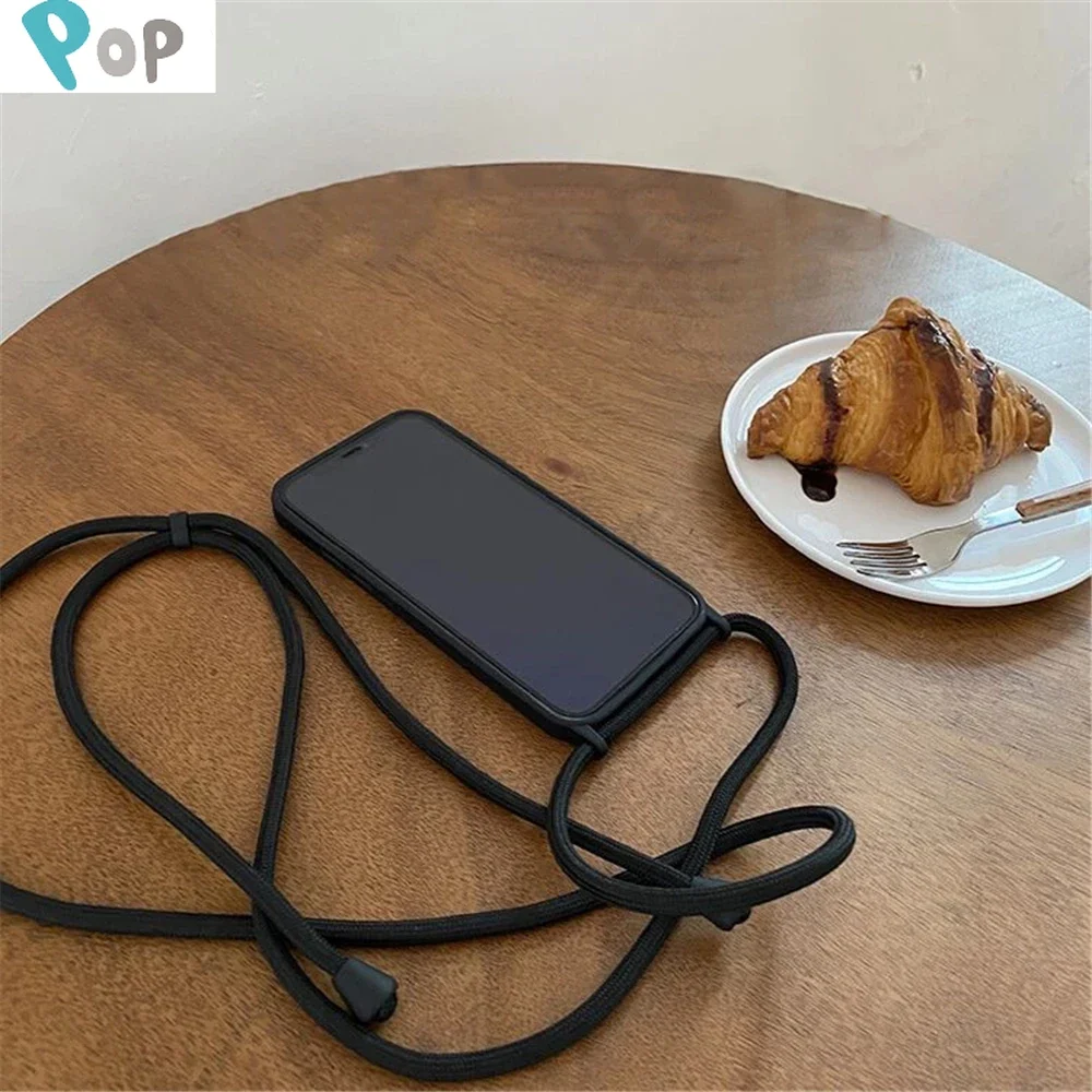 

Crossbody Lanyard Cord Liquid Silicone Case For iPhone 13 16 12 Mini 14 15 Pro Max X XS XR 7 8 Plus SE Necklace strap Soft Cover