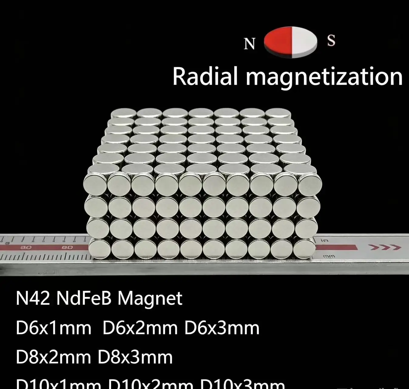 10 50PCS/LOT Disc N42 Radial Magnetization NdFeB Magnet 6*1 8*2 10*3  Strong Permanent Neodymium Magnets 6x2 8x1 8x3 10x1 10x2