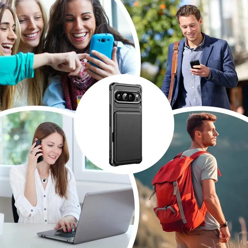 Cell Phone Case Anti-Fall Case With Card Holder Magnetic Protective Phone Cover Camera Protection Smartphone Case