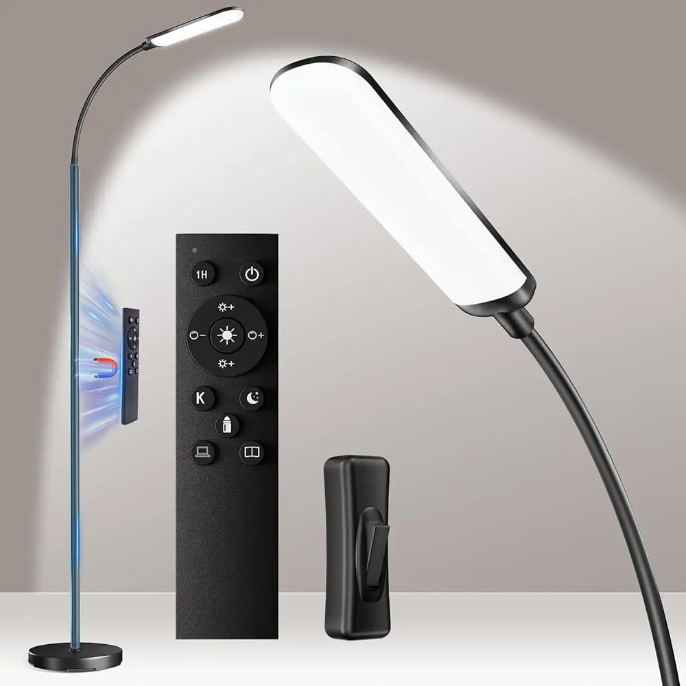 

Floor Lamp, Bright 18W Led Standing Lamps For Living Room, Remote Stepl Adjustable Color And Brightn Dimmable With On/Off
