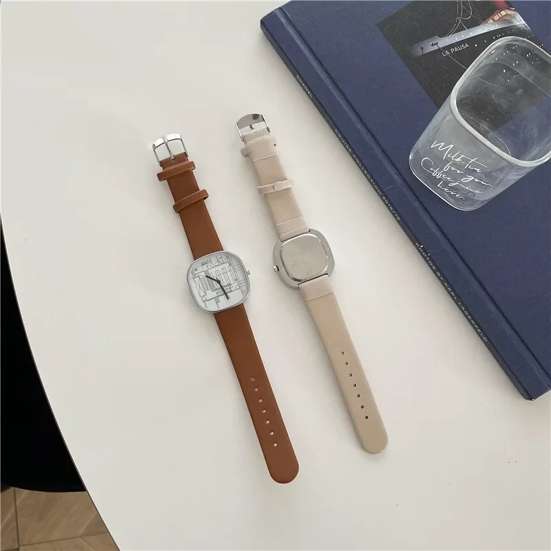 2024 Simple Square Women Watches Leather Fashion Ladies Wristwatch Big Dial Relogio Feminino Female Quartz Clock Elegant Gift