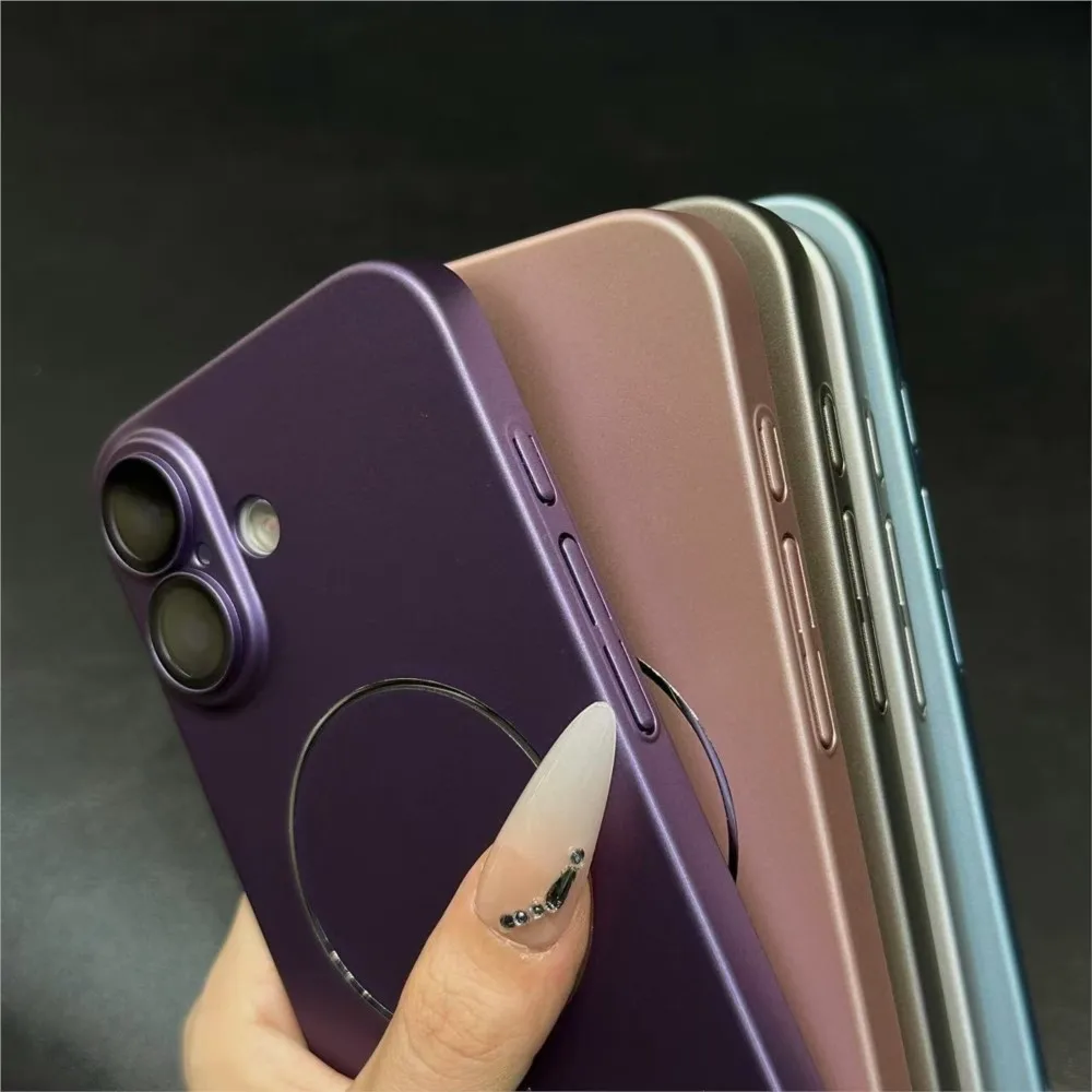 Cat Metalik Tipis Magnetik untuk Casing Magsafe untuk iPhone 16 15 14 13 Pro Max Perlindungan Lensa Penutup PC Tahan Benturan Pengisi Daya Nirkabel