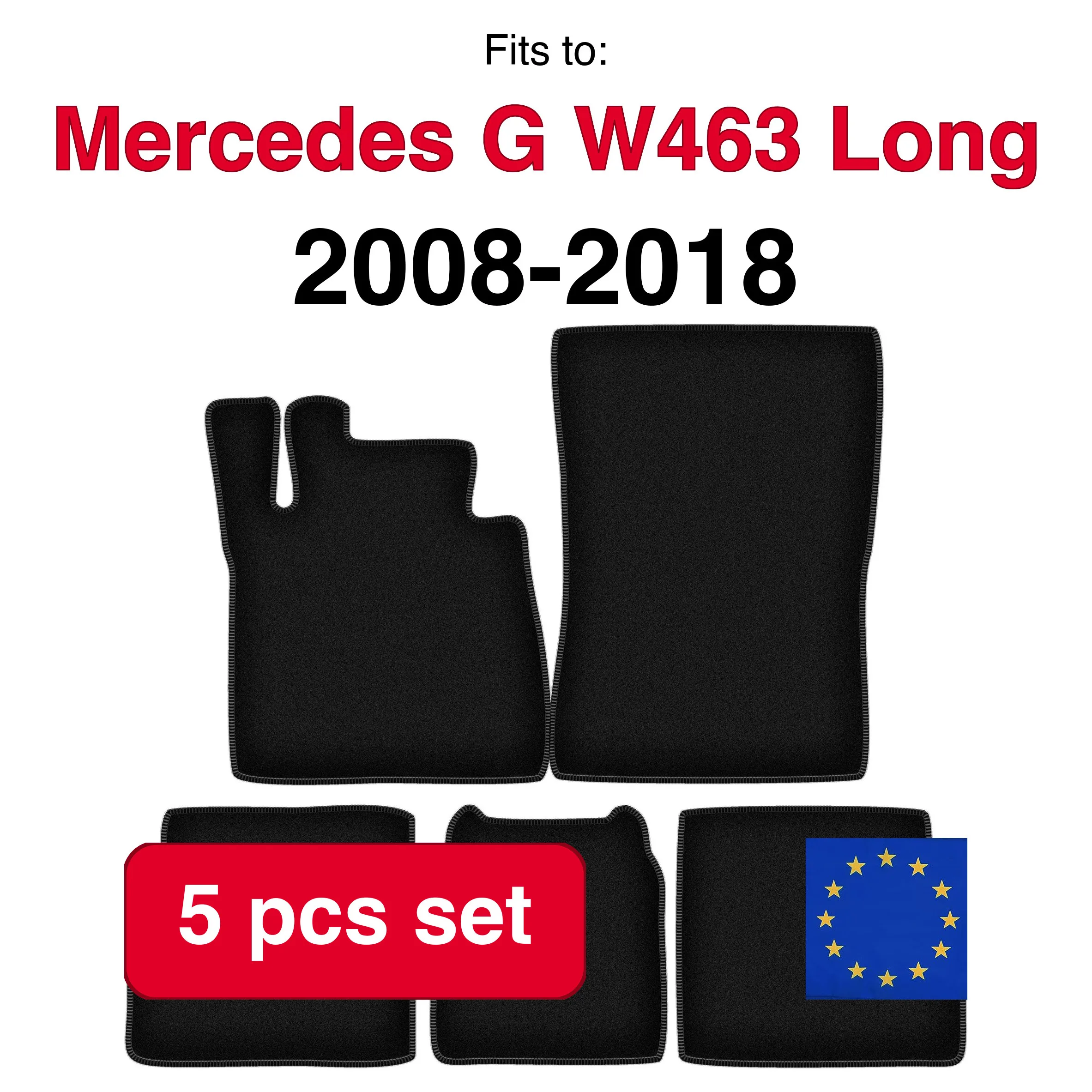 Image of Veloursteppich-Set für Mercedes G W463 Long Offroad (2008-2018) - Schwarz (5-teilig) passgenaues Auto-Fußmatten-Set