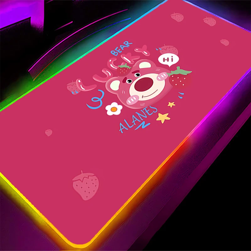 Large Mouse Pad LED Strawberry Bear Lotso XXL Computer Desk Mat RGB Table Keyboard Carpet Accessories Gaming Mousepad Backlight