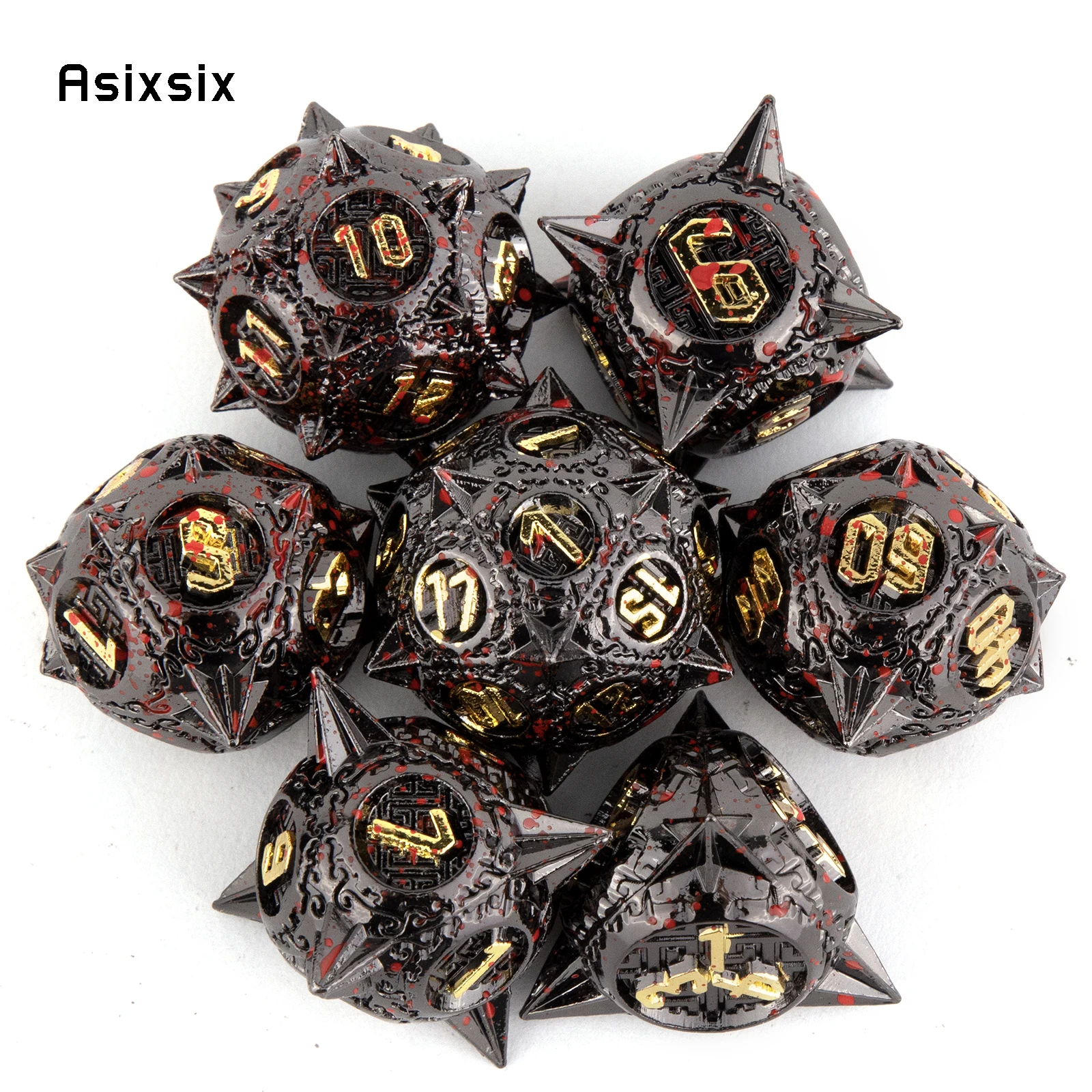 7 Pcs Black Yellow Meteor Hammer Metal Dice Solid Metal Polyhedral Dice Set Suitable for Role-Playing RPG  Board Game Card Game