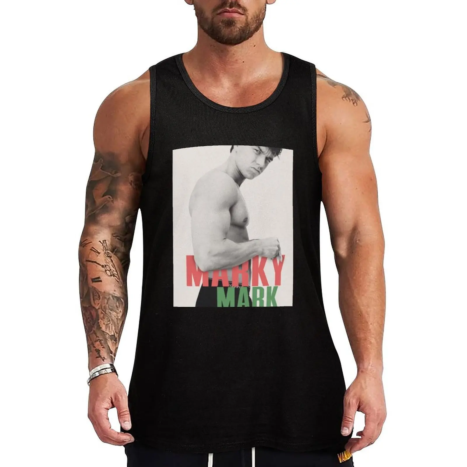 MARKY MARK Camiseta sin mangas de color liso, camiseta básica informal sin mangas