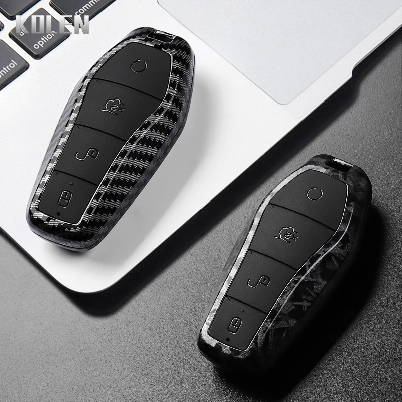 ABS Carbon Fiber Style Car Key Case Cover For BYD Han Ev Tang Dm Qin PLUS Song Pro MAX Yuan Dolphin E2 Protected Keychain Fob