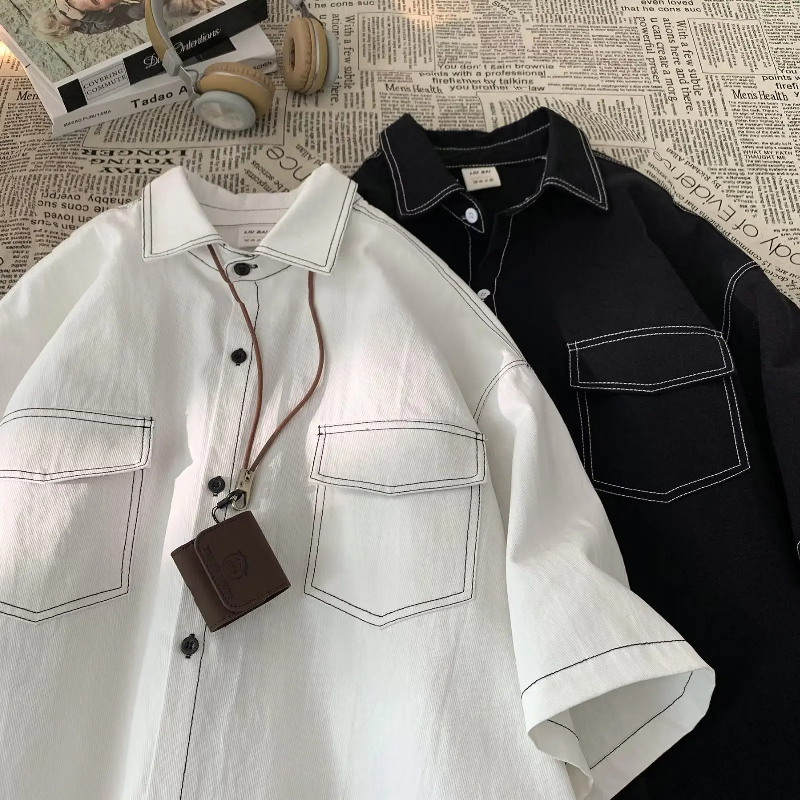 Oversized Short Sleeve Shirt For Men Streetwear Blouse Harajuku Fashion Men\'s Cargo Shirts Korean Clothes Men\'s Clothing