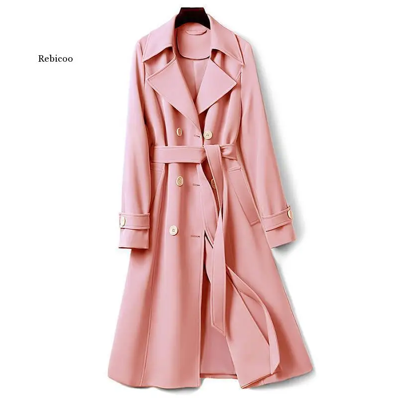 

Women's Jackets Double Breasted Long Trench Female Coat Classic Lapel Long Sleeve Windproof Overcoat With Belt Autumn Streetwear