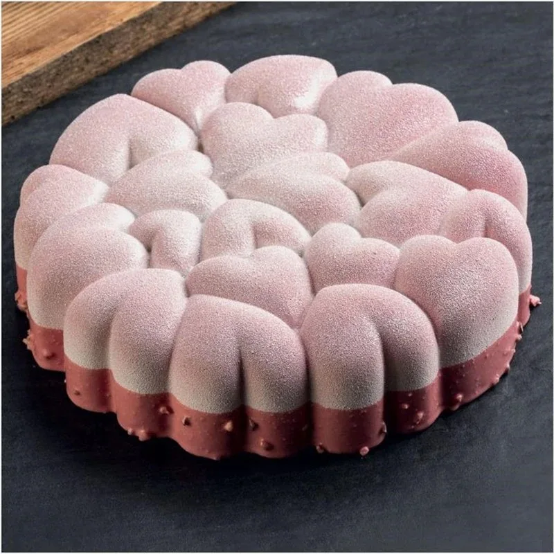 Round Mousse Top Hearts Texture Design Mold Silicone Chocolate Cake Mold Wedding Engagement Dessert Bakeware Kitchen Baking Tool