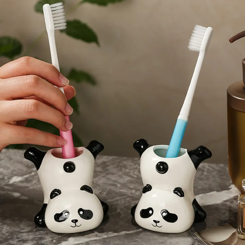 Cute Ceramic Panda Toothbrush Holder - Creative New Style for Bathroom Sink Countertop