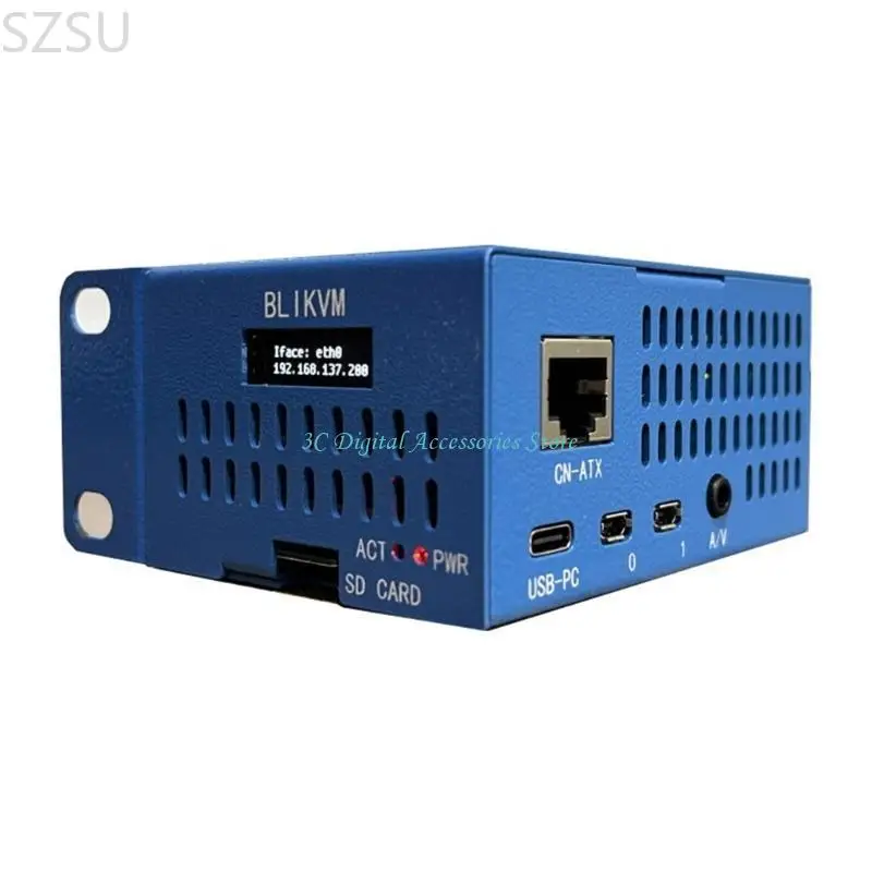 SZSU BliKVM HAT Server KVM 1080P with Metal Blue Case O & M KVM Remote Controllers