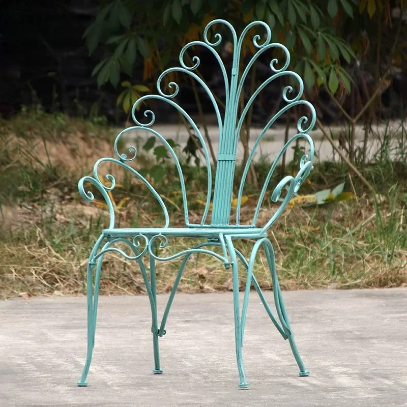 Retro Iron Accent Chair for Garden Do Old Outdoor Chair for Balcony Patio Rustic Courtyard Single Seat Farmhouse Backrest Chair
