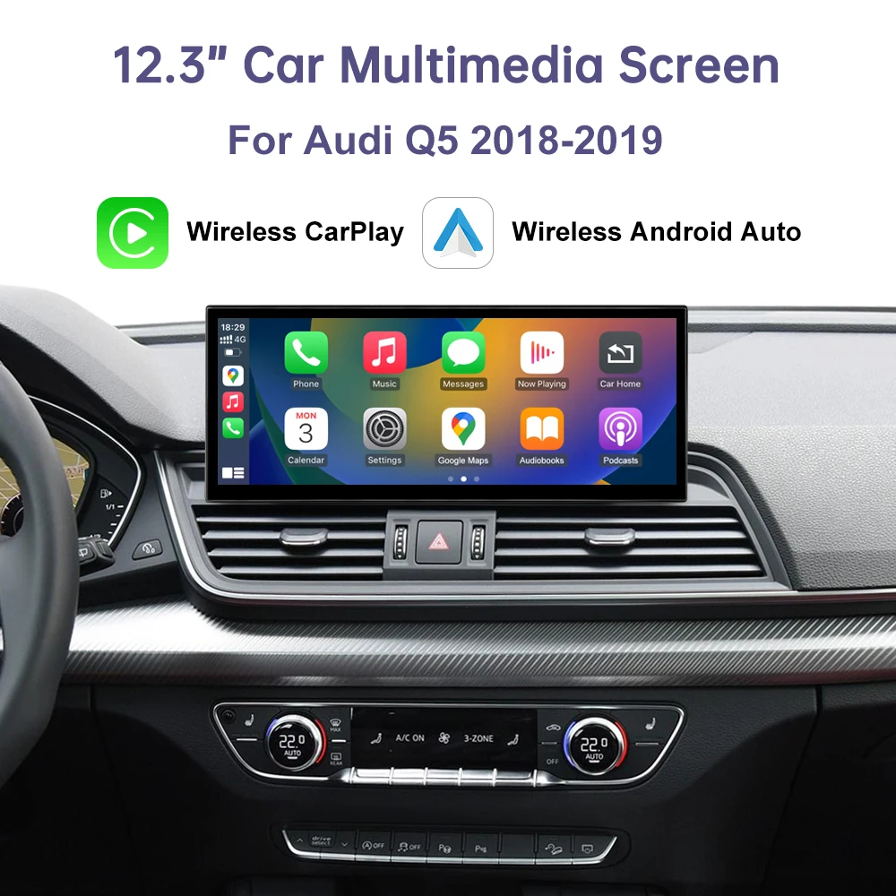 Road Top 12.3 "1920*720 Auto Multimedia Touchscreen Voor Audi Q5 2018-2019 Draadloze Carplay display Android Auto Speler - afbeelding 2