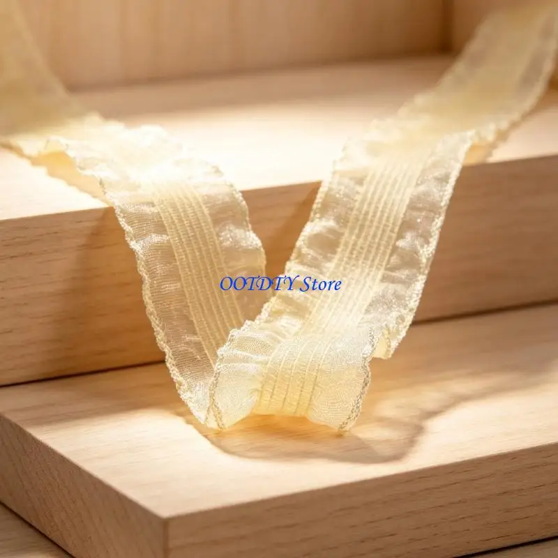 367A 10Yards Pleated Ruffle Organza Ribbon, 3CM Wide Scalloped Trim Ribbon For Sewing Crafts, Garment Trim, Hair Accessories