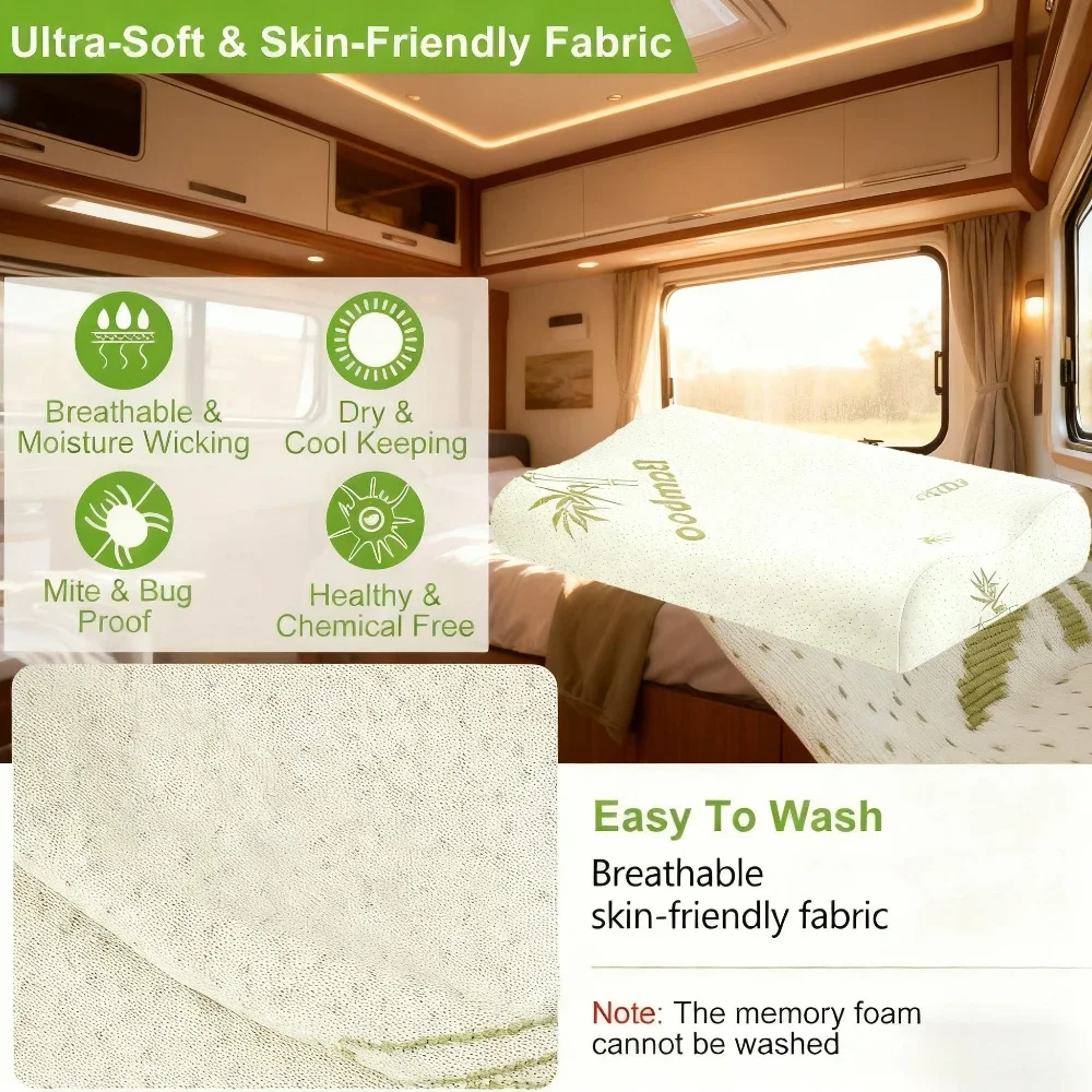 وسادة من ألياف الخيزران/دعم الرقبة على شكل موجة ناعمة/غطاء مسامي وقابل للغسل في الغسالة/راحة لجميع المواسم للمنزل أو السفر #3