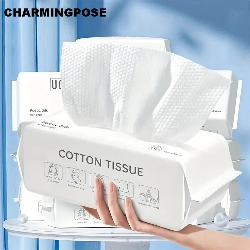 Asciugamani per il viso biodegradabili da 100 pezzi, tessuto cosmetico in cotone ultra morbido per la rimozione del trucco e la pulizia profonda, monouso extra spesso