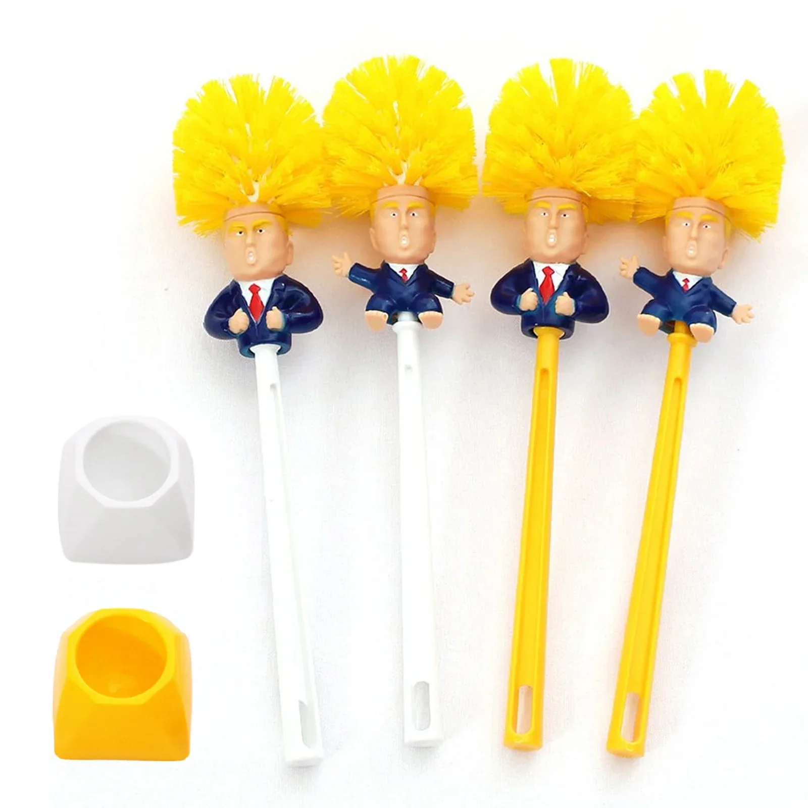 Cartoon Toilet Brush Holder Plastic Trump-up Base Yellow/White Open Arms set Funny Gag Creative Gift clean Bathroom Tiles Clean