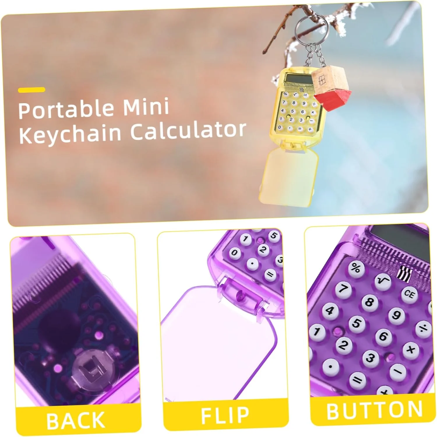 3pcs Pocket Calculator Key Ring Tiny Small Portable  Electronic Calculator for  Students ( Color)