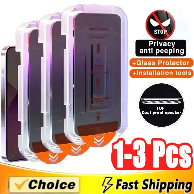 1-3Pcs Privacy Screen Protector For iPhone 16 Pro 11 12 13 14 15 Pro Max 7 8 16 Plus XR X XS SE Dust free Installation Protector