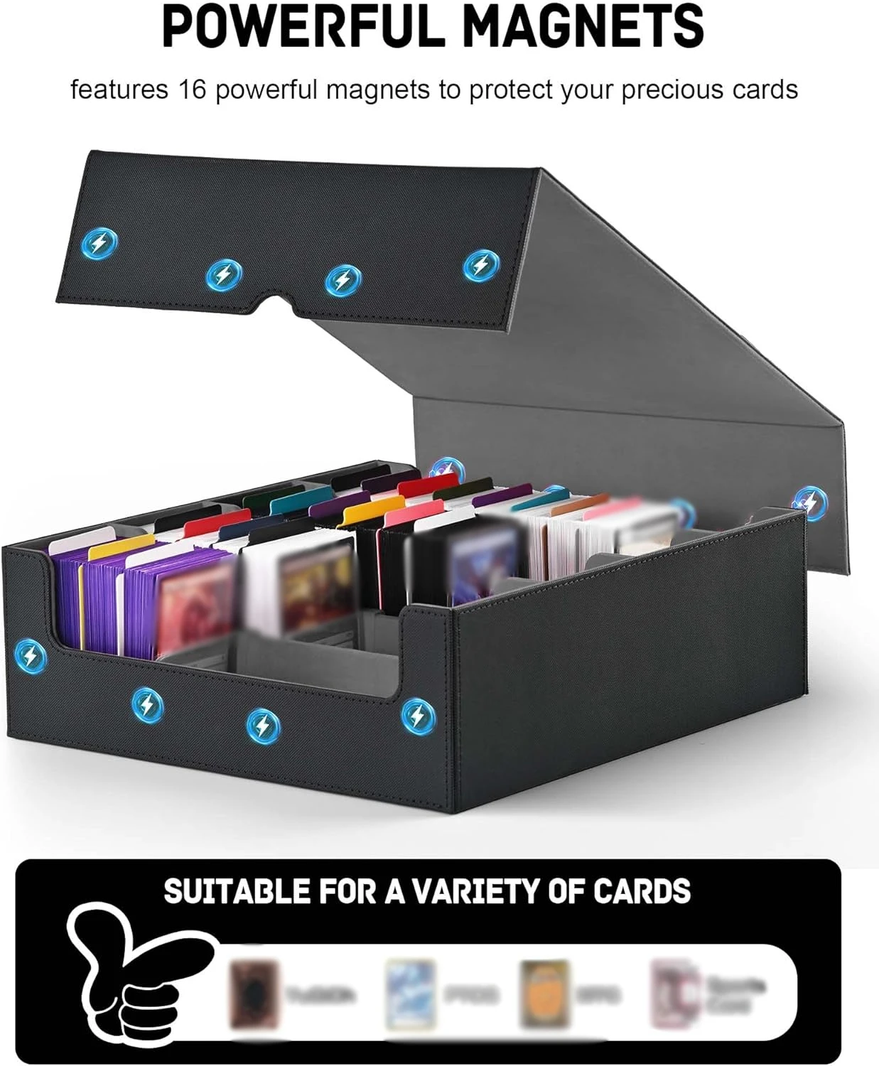 Trading Card Storage Box, Holds 2400+ Deck Box with Removable Cover; PU Leather Card Box Fits TCG PTCG Sports Cards