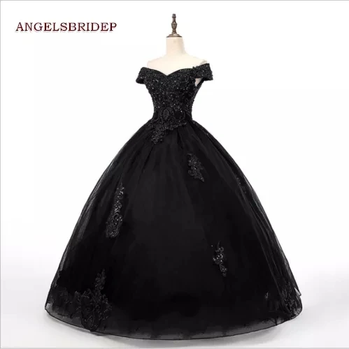 

ANGELSBRIDEP Черное милое платье Quinceanera Vestidos De 15 Anos с аппликацией с открытыми плечами Sweet 16, вечерние принцессы на день рождения, ГОРЯЧИЕ