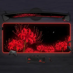 Czerwony pająk lilia podkład na biurko Rgb Death Flower Anime podkładka pod mysz estetyczna duża podkładka pod mysz Led Wisteria Demon XXL Gaming Deskmat