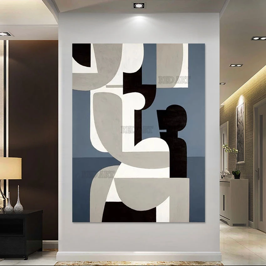 Large Wall Hangings with Abstract Geometry Shape Pattern, Oil Painting, Handmade Poster, Unframed Artwork for Hotel Decoration