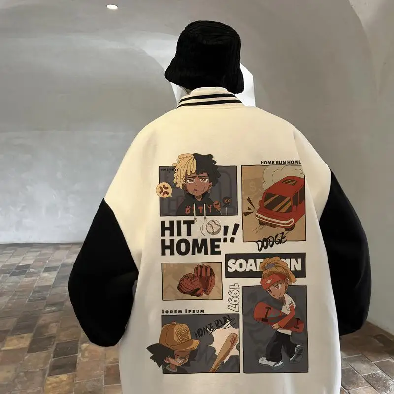 

Loose Casual American Cartoon Sle Baseball Jaet Outerwear plus Size 300 Pou Men's Women's Autumn Winter Top irt