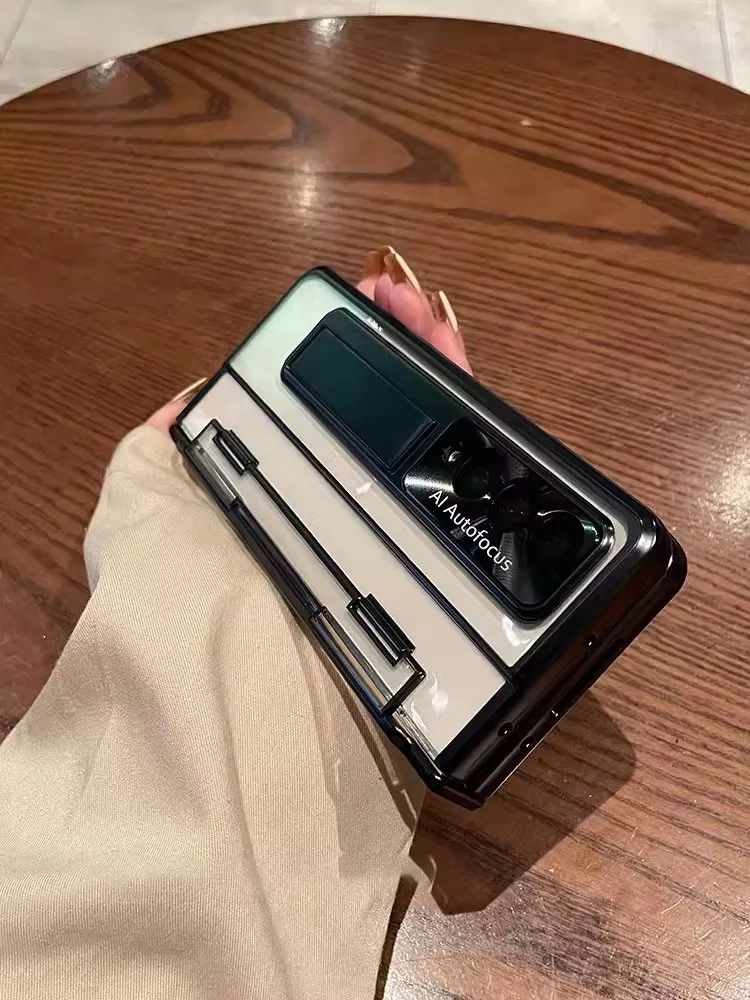 For Samsung Galaxy Z Fold6 5 3 Z Fold 4 5G Case One-Piece Plating Transparent Luxury Case With Stand And Screen Protector