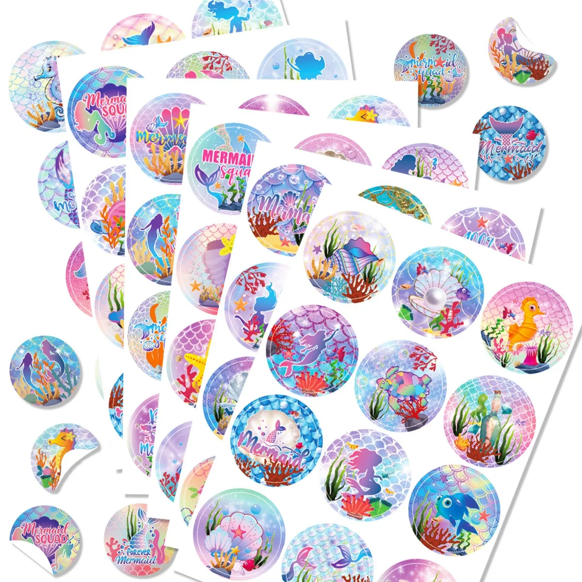 

6pcs Mermaid Party Decorative Stickers Colorful Under The Sea Creatures Girl Mermaid Theme Birthday Party Gifts Decorations