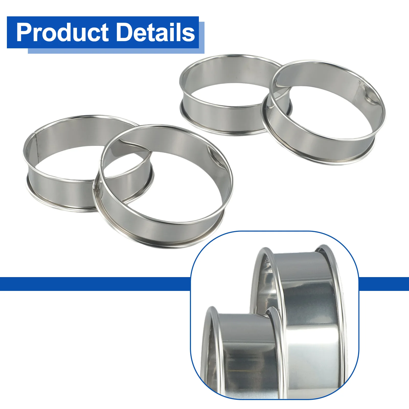 Multi Purpose Stainless Steel Rings, 4 Pack for Muffins, Cookies, Hamburgers Perfect for Home and Commercial Use