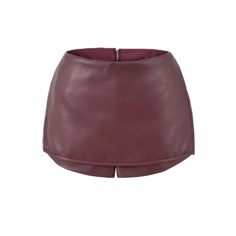 Mini falda pantalón con cremallera lateral bidireccional RA con cremallera lateral cubierta de Pu para mujer