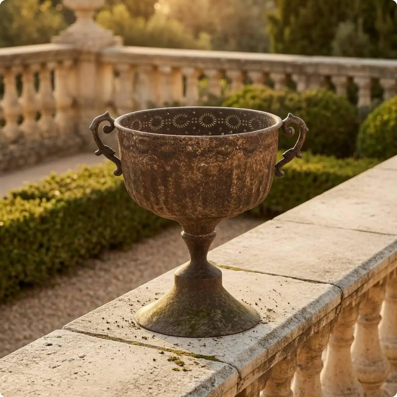 Pedestal Planter Antique-Style Urn Planter Brown Finish for Garden, Patio