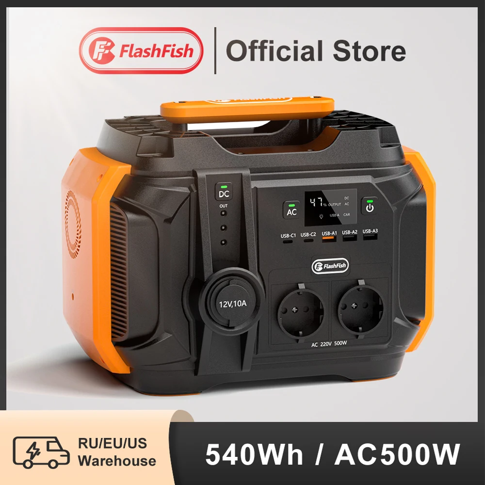 

FF Flashfish AC 230V 500W(Peak 1000W) Portable Power Station EU Solar Generator 540Wh 120W DC Power Battery Camping Outdoor RV