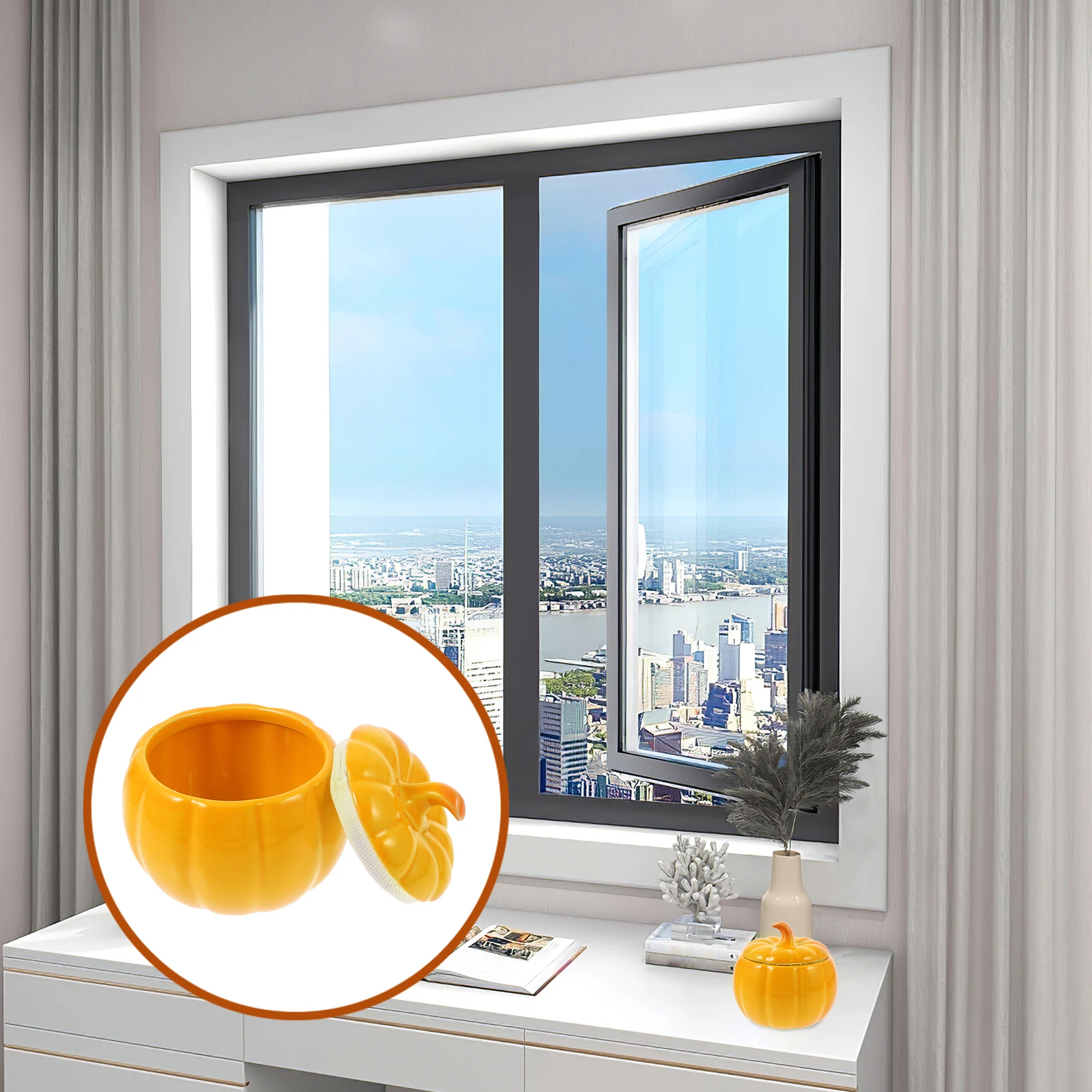 

Small Ceramic Jar with Lid Pumpkin Design Tea Storage Container for Home Office Decor Candy Cookie Snack Organizer Jar