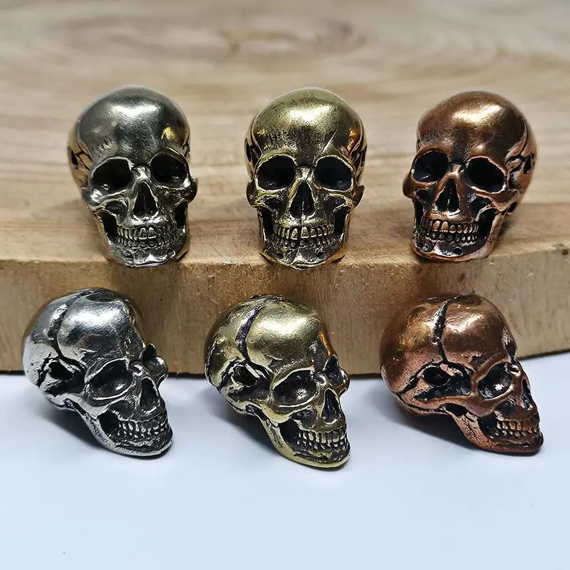 New Brass White/Red Lanyard Beads Skull Statue Paracord Beads Pendant for DIY Copper Knife Ornaments