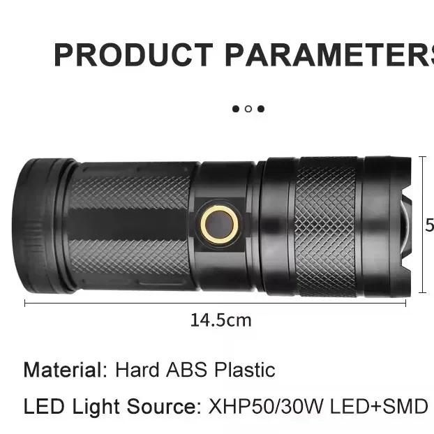 Super Bright Mini LED Flashlight With Tail Light USB Rechargeable Waterproof Zoom Flashlight Outdoors Camping Fishing Light