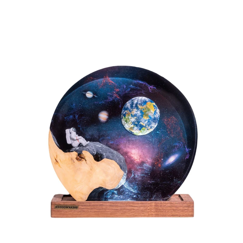 Resina Night Light para decoração de mesa, exploração espacial, organismo, arte criativa, terra, tema dos astronautas, carga USB