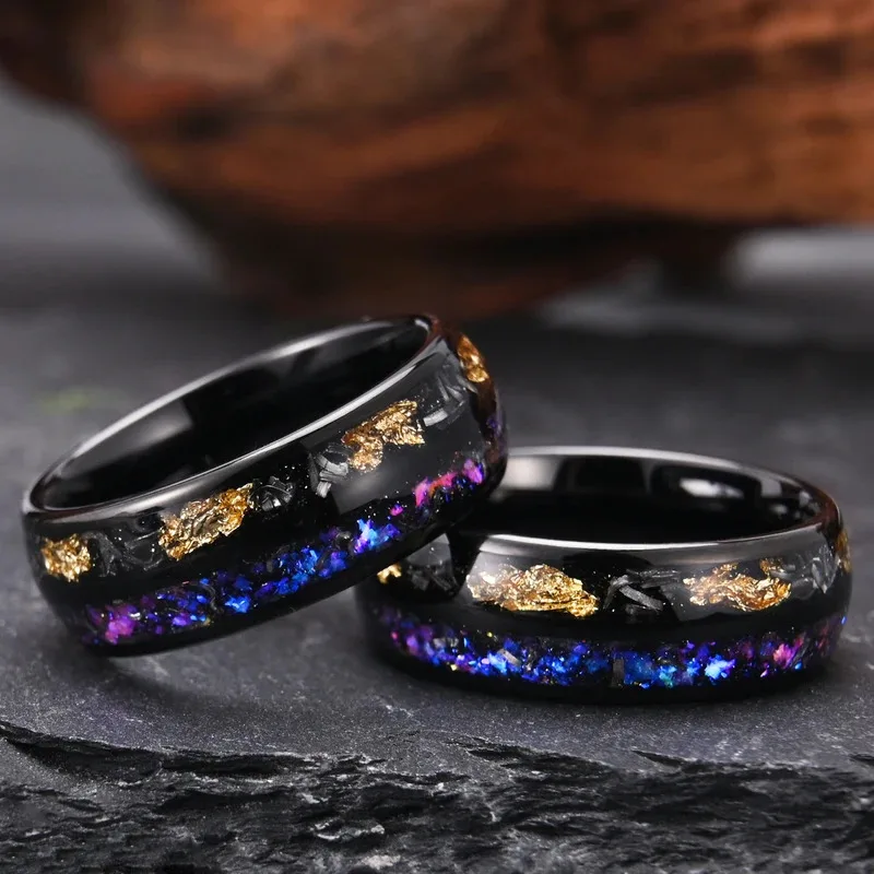 YISON Luxury Tungsten Carbide Ring for Women Men Anillos Bague Homme Gold Foil Meteori Fashion Jewelry Amethyst Engagement Rings