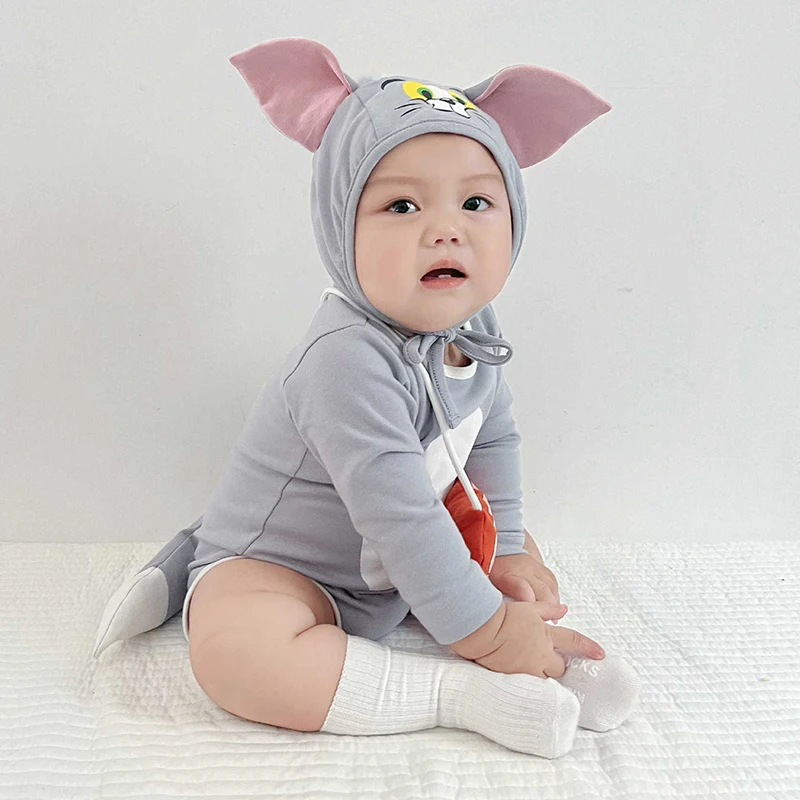 Unisex Baby Mouse Baby Mouse Outfit Jumpsuit Cute Newborn Infant Gray Cat Romper With Hat Child Halloween Costume