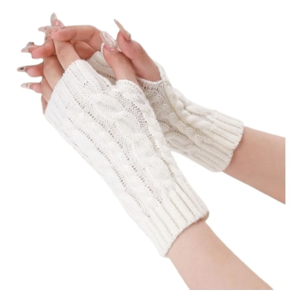 Women Girls Arm Warmers Fingerless Gloves Twist Thick Warm Long Knitted Gloves Elastic Button Mitten